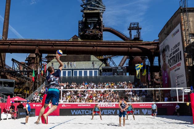 L-R Ondrej Perusic ans Jiri Sedlak (CZE) during the match Jiri Sedlak and Ondrej Perusic from Czech Republic vs Teo Rotar and Arnaud Gauthier-Rat from France at the Pro Tour, Beach volleyball, Beachvolleyball tournament of Elite category, Ostrava, Czech Republic, May 29, 2026. (CTKxPhoto VladimirxPrycek) CTKPhotoP2026052902885  CTKPhotoP2026052902885