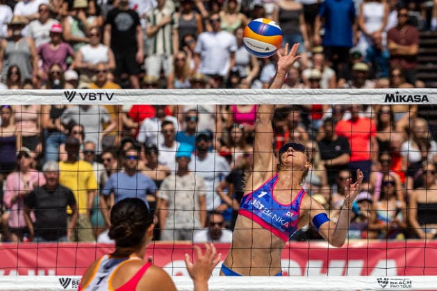 L-R Sofia Izuzquiza Corulla (ESP) and Marie-Sara Stochlova (CZE) during the match Marketa Svozilova and Marie-Sara Stochlova from Czech Republic vs Sofia Izuzquiza Corulla and Tania Moreno Matveeva from Spain at the Pro Tour, Beach volleyball, Beachvolleyball tournament of Elite category, Ostrava, Czech Republic, May 29, 2026. (CTKxPhoto VladimirxPrycek) CTKPhotoP2026052903509  CTKPhotoP2026052903509