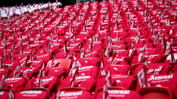 Paris Saint-Germain, Open Training Session Ground View of The Puskas ArÃ na with the Arsenal area draped in shirts and scarfs ahead of the open training session for Paris Saint-Germain ahead of the Champions League Cup Final at Puskas Arena Park, Budapest, Hungary on 29 May 2026. Budapest Puskas Arena Park Hungary Editorial use only , Copyright: xChrisxFoxwellx PSI-24345-0007