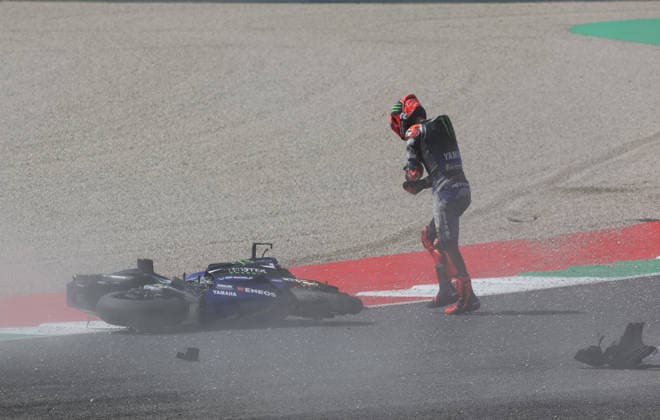 29.05.2026, Autodromo Internazionale del Mugello, Mugello, MotoGP Grosser Preis von Italien 2026 ,im Bild Unfall von Fabio Quartararo (FRA), Monster Energy Yamaha MotoGP (Photo by Hasan Bratic DeFodi Images) -