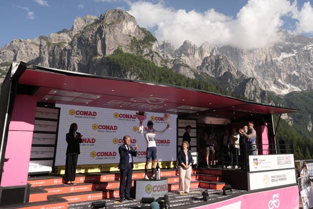 Portugal™s Afonso Oliveira Eulalio of Bahrain Victorious white jersey during Stage 19 of the Giro d™Italia, from Feltre to Alleghe, Italy, Friday, May 29, 2026.  Copyright: xMassimoxPaolone LaPressex