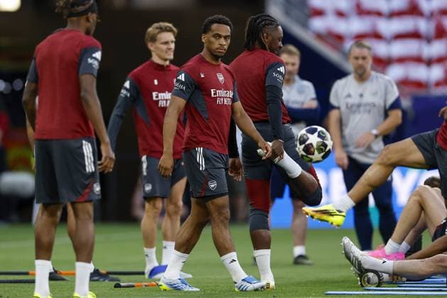 BUDAPEST - Jurrien Timber of Arsenal FC during the MD-1 training ahead of the UEFA Champions League final between Paris Saint-Germain and Arsenal FC at the Puskas Arena on 29 May 2026, Budapest, Hungary. MAURICE VAN STEEN ANP UEFA Champions League Final 2026 2025-2026 xVIxANPxSportx xMauricexvanxSteenxIVx 559612741 originalFilename: 559612741.jpg