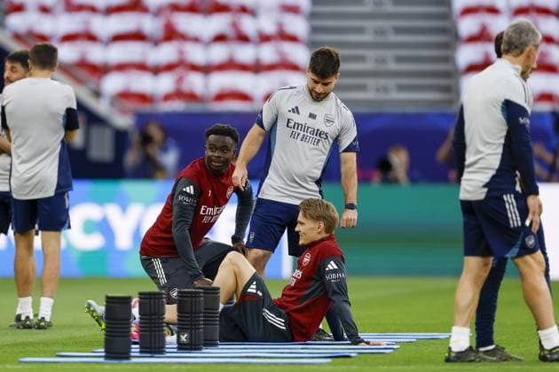 BUDAPEST - (lr) Bukayo Saka of Arsenal FC, Martin Odegaard of Arsenal FC during the MD-1 training ahead of the UEFA Champions League final between Paris Saint-Germain and Arsenal FC at the Puskas Arena on 29 May 2026, Budapest, Hungary. MAURICE VAN STEEN ANP UEFA Champions League Final 2026 2025-2026 xVIxANPxSportx xMauricexvanxSteenxIVx 559612747 originalFilename: 559612747.jpg