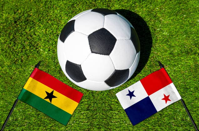 May 22, 2026: PHOTO MONTAGE, 2026 FIFA World Cup, WM, Weltmeisterschaft, Fussball National flags of Ghana and Panama with a soccer ball on a grass field. Illustrative image for the group stage match on June 18 at the 2026 FIFA World Cup *** FOTOMONTAGE, Fußball-Weltmeisterschaft 2026: Nationalflaggen von Ghana und Panama mit Fußball auf Rasen. Symbolbild zum WM-Gruppenspiel am 18 Juni bei der FIFA Fussball-Weltmeisterschaft 2026