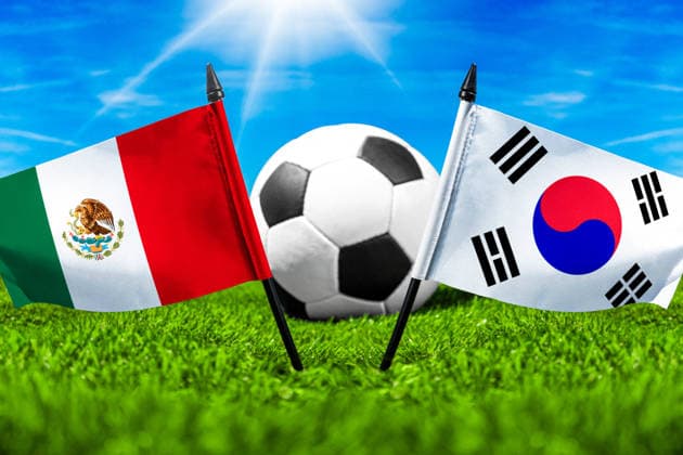May 22, 2026: PHOTO MONTAGE, 2026 FIFA World Cup, WM, Weltmeisterschaft, Fussball National flags of Mexico and South Korea with a soccer ball on a field. Illustrative image for the group stage match on June 19 at the 2026 FIFA World Cup *** FOTOMONTAGE, Fußball-Weltmeisterschaft 2026: Nationalflaggen von Mexico und Südkorea mit Fußball auf Rasen. Symbolbild zum WM-Gruppenspiel am 19 Juni bei der FIFA Fussball-Weltmeisterschaft 2026