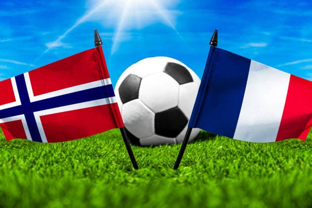 May 22, 2026: PHOTO MONTAGE, 2026 FIFA World Cup, WM, Weltmeisterschaft, Fussball National flags of Norway and France with a soccer ball on a field. Illustrative image for the group stage match on June 26 at the 2026 FIFA World Cup *** FOTOMONTAGE, Fußball-Weltmeisterschaft 2026: Nationalflaggen von Norwegen und Frankreich mit Fußball auf Rasen. Symbolbild zum WM-Gruppenspiel am 26 Juni bei der FIFA Fussball-Weltmeisterschaft 2026