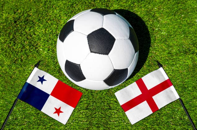 May 22, 2026: PHOTO MONTAGE, 2026 FIFA World Cup, WM, Weltmeisterschaft, Fussball National flags of Panama and England with a soccer ball on the field. Stock image for the group stage match on June 27 at the 2026 FIFA World Cup *** FOTOMONTAGE, Fußball-Weltmeisterschaft 2026: Nationalflaggen von Panama und England mit Fußball auf Rasen. Symbolbild zum WM-Gruppenspiel am 27 Juni bei der FIFA Fussball-Weltmeisterschaft 2026