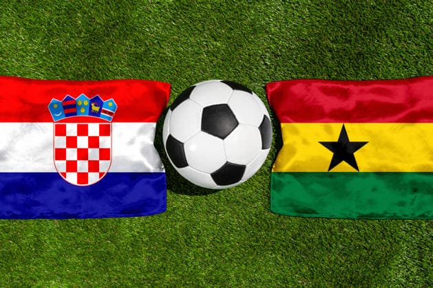 May 22, 2026: PHOTO MONTAGE, 2026 FIFA World Cup, WM, Weltmeisterschaft, Fussball National flags of Croatia and Ghana with a soccer ball on the field. Stock image for the group stage match on June 27 at the 2026 FIFA World Cup *** FOTOMONTAGE, Fußball-Weltmeisterschaft 2026: Nationalflaggen von Kroatien und Ghana mit Fußball auf Rasen. Symbolbild zum WM-Gruppenspiel am 27 Juni bei der FIFA Fussball-Weltmeisterschaft 2026