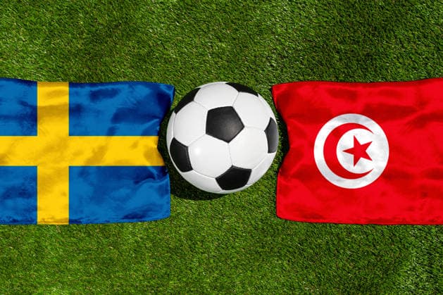 May 22, 2026: PHOTO MONTAGE, 2026 FIFA World Cup, WM, Weltmeisterschaft, Fussball National flags of Sweden and Tunisia with a soccer ball on the field. Illustrative image for the group stage match on June 15 at the 2026 FIFA World Cup *** FOTOMONTAGE, Fußball-Weltmeisterschaft 2026: Nationalflaggen von Schweden und Tunesien mit Fußball auf Rasen. Symbolbild zum WM-Gruppenspiel am 15 Juni bei der FIFA Fussball-Weltmeisterschaft 2026