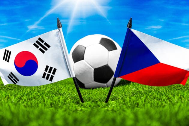May 22, 2026: PHOTO MONTAGE, 2026 FIFA World Cup, WM, Weltmeisterschaft, Fussball National flags of South Korea and the Czech Republic with a soccer ball on the field. Stock image for the group stage match on June 12 at the 2026 FIFA World Cup *** FOTOMONTAGE, Fußball-Weltmeisterschaft 2026: Nationalflaggen von Südkorea und Tschechien mit Fußball auf Rasen. Symbolbild zum WM-Gruppenspiel am 12 Juni bei der FIFA Fussball-Weltmeisterschaft 2026
