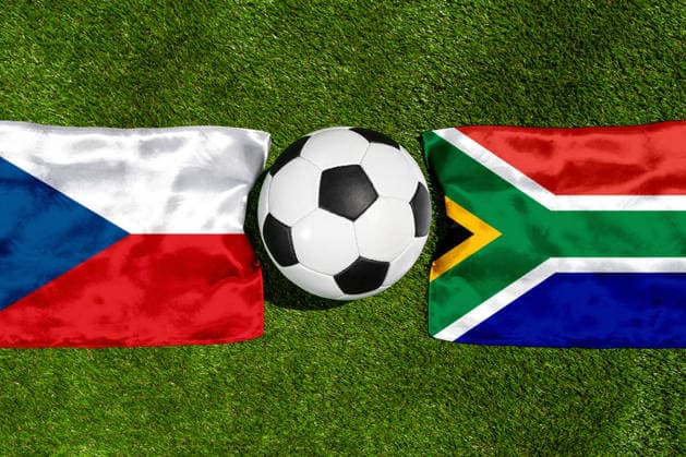 May 22, 2026: PHOTO MONTAGE, 2026 FIFA World Cup, WM, Weltmeisterschaft, Fussball National flags of the Czech Republic and South Africa with a soccer ball on the field. Stock image for the group stage match on June 18 at the 2026 FIFA World Cup *** FOTOMONTAGE, Fußball-Weltmeisterschaft 2026: Nationalflaggen von Tschechien und Südafrika mit Fußball auf Rasen. Symbolbild zum WM-Gruppenspiel am 18 Juni bei der FIFA Fussball-Weltmeisterschaft 2026