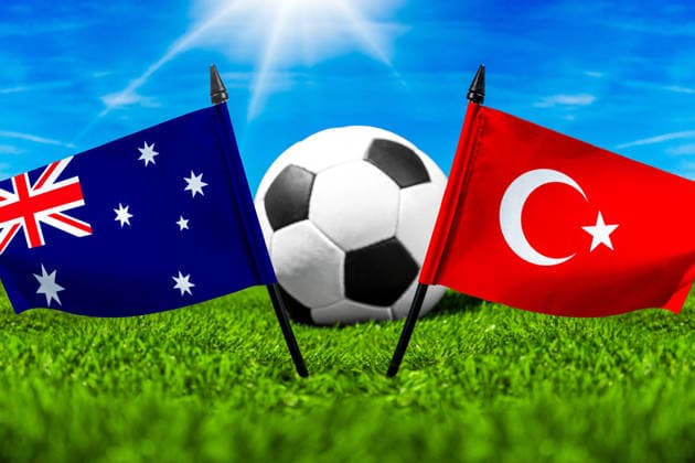 May 22, 2026: PHOTO MONTAGE, 2026 FIFA World Cup, WM, Weltmeisterschaft, Fussball National flags of Australia and Turkey with a soccer ball on the field. Stock image for the group stage match on June 14 at the 2026 FIFA World Cup *** FOTOMONTAGE, Fußball-Weltmeisterschaft 2026: Nationalflaggen von Australien und Türkei mit Fußball auf Rasen. Symbolbild zum WM-Gruppenspiel am 14 Juni bei der FIFA Fussball-Weltmeisterschaft 2026