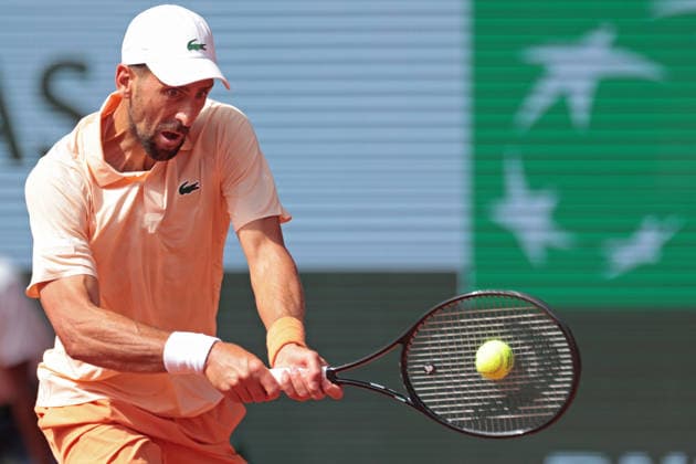RECORD DATE NOT STATED 29th May 2026; Roland Garros, Paris, France; 2026 French Open Tennis, Day 11; Novak Djokovic (SRB) on his backhand against Joao Fonseca (BRA) JonxBromley