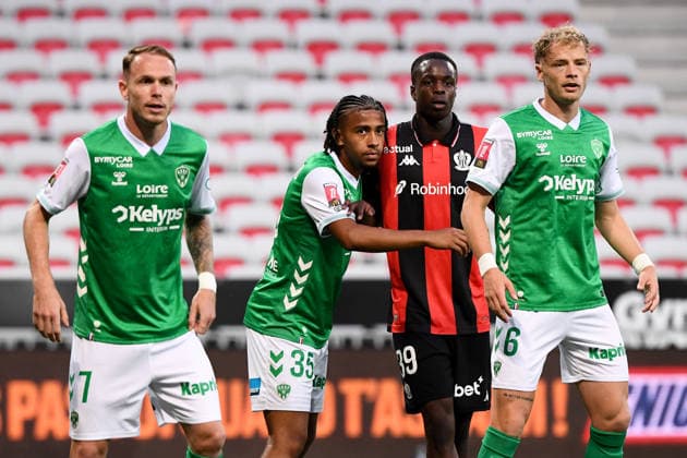 OGC Nice v AS Saint-Etienne - Ligue 1 McDonald s 2025 2026 - Relegation Promotion Playoffs 39 Djibril COULIBALY (ogcn) - 35 Luan GADEGBEKU (asse) - 06 Maxime BERNAUER (asse) during the Ligue 1 Relegation Promotion Playoffs matchs between Nice and Saint-Etienne at Allianz Riviera on May 29, 2026 in Nice, France. Nice France  Copyright: xFEPx 776502581