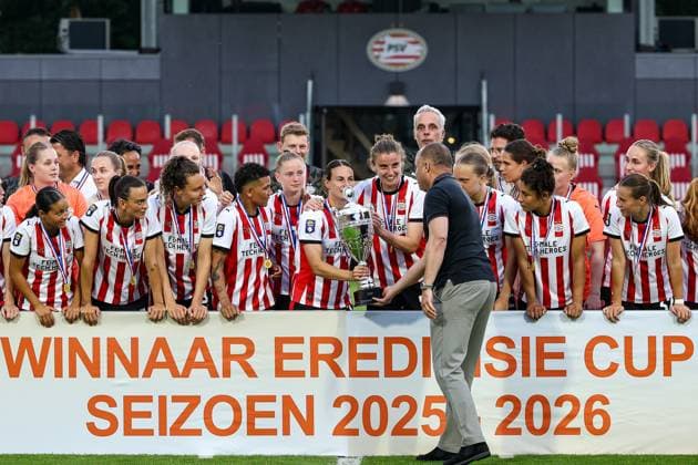 EINDHOVEN, 29-05-2026, Ten Cate Stadion De Herdgang , Dutch football Finale Eredivisie CUP season 2025 2026, Match between PSV - Ajax , picture shows , PSV players celebrating the victory PSV - Ajax (women final)  x204038050x Copyright: