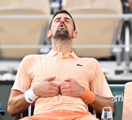 2026 French Open, Roland-Garros - Day 6 PARIS, FRANCE - MAY 29: Novak Djokovic of Serbia reacts during the match against Joao Fonseca of Brazil in the Men s Singles third round match on Day Six of the 2026 French Open at Roland Garros in Paris, France on May 29, 2026. Mustafa Yalcin Anadolu Paris France. Editorial use only. Please get in touch for any other usage.  Copyright: x2026xAnadoluxMustafaxYalcinx