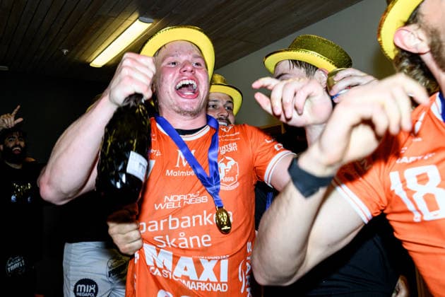260529 IFK Kristianstads Axel Mansson jublar efter vinsten av final fyra i Handbollsligan herr mellan HK Malmö och IFK Kristianstad den 29 maj 2026 i Malmö. Copyright: MATHILDAxSCHULER BB260529MA119