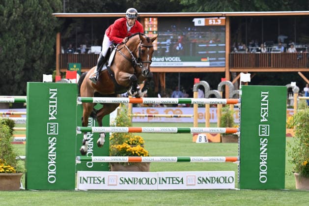 93? CSIO di Roma 2026 Richard Vogel of Germany and Gangster Montdesir compete during the 93rd CSIO Roma 2026 Competition No. 5 - Nations Cup Intesa Sanpaolo, a two-round competition with a height of 160 cm and prize money of 220,000 euros, at Piazza di Siena in Rome, Italy, on May 29, 2026. Rome Italy  Copyright: xDomenicoxCippitellix originalFilename:cippitelli-ita93csi260529_npxIK.jpg