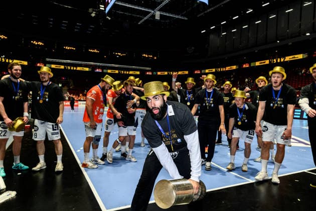 260529 IFK Kristianstads Hayder Al-Khafadji jublar efter final fyra i Handbollsligan herr mellan HK Malmö och IFK Kristianstad den 29 maj 2026 i Malmö. Copyright: MATHILDAxSCHULER BB260529MA129