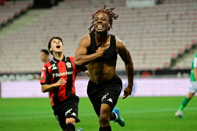 FOOTBALL : OGC Nice VS AS Saint-Etienne - Ligue 1 McDonald s play off - 29 05 2026 Joy OGC Nice - But Elye Wahi - Ligue 1 McDonald™s play off match between OGC Nice and AS Saint-Etienne on May 29, 2026 at the Allianz Riviera Stadium in Nice. NiceFrance  Copyright: xWilliamxCannarellax