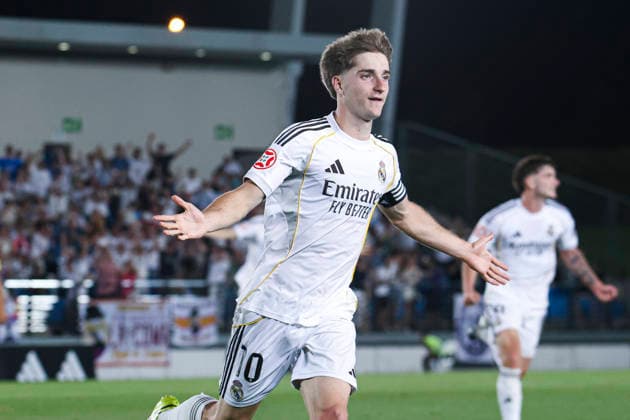 Real Madrid Castilla vs. CE Sabadell, on the playoff matchday of the 2025 26 Primera Federacion (Third Division of Spain) May 29, 2026, Madrid, Spain: Cesar Palacios celebrates his goal during the Primera Division championship football match between Real Madrid Castilla and CD Sabadell on 29 May 2026 at Estadio Alfredo Di Stefano in Madrid, Spain. Madrid Madrid Spain *** Real Madrid Castilla vs CE Sabadell, on the playoff matchday of the 2025 26 Primera Federacion Third Division of Spain May 29, 2026, Madrid, Spain Cesar Palacios celebrates his goal during the Primera Division championship football match between Real Madrid Castilla and CD Sabadell on 29 May 2026 at Estadio Alfredo Di Stefano in Madrid, Spain Madrid Madrid Madrid Spain Copyright: xAlejandroxMatiasx
