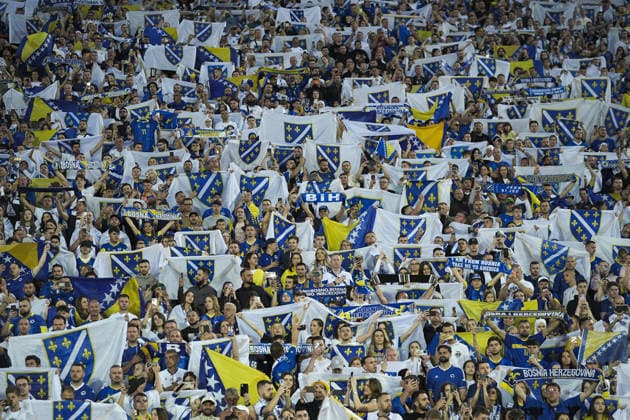 Bosnia and Herzegovina v North Macedonia - Friendlies SARAJEVO, BOSNIA AND HERZEGOVINA - MAY 29: Fans support their team during the International Friendly, Länderspiel, Nationalmannschaft football match between Bosnia and Herzegovina and North Macedonia at the Asim Ferhatovic Hase Stadium in Sarajevo, Bosnia and Herzegovina, on May 29, 2026. Samir Jordamovic Anadolu Sarajevo Bosnia and Herzegovina. Editorial use only. Please get in touch for any other usage.  Copyright: x2026xAnadoluxSamirxJordamovicx