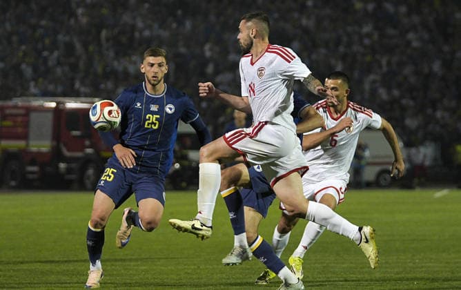 Bosnia and Herzegovina v North Macedonia - Friendlies SARAJEVO, BOSNIA AND HERZEGOVINA - MAY 29: Players in action during the International Friendly, Länderspiel, Nationalmannschaft football match between Bosnia and Herzegovina and North Macedonia at the Asim Ferhatovic Hase Stadium in Sarajevo, Bosnia and Herzegovina, on May 29, 2026. Samir Jordamovic Anadolu Sarajevo Bosnia and Herzegovina. Editorial use only. Please get in touch for any other usage.  Copyright: x2026xAnadoluxSamirxJordamovicx