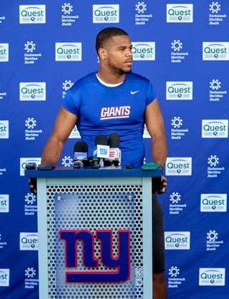 New York Giants linebacker Abdul Carter (3) address media during organized team activities at the Quest Diagnostics Training Center in East Rutherford, New Jersey on Friday, May 29, 2026. CSM East Rutherford United States - ZUMAc04_ 20260529_zma_c04_034 Copyright: xDuncanxWilliamsx