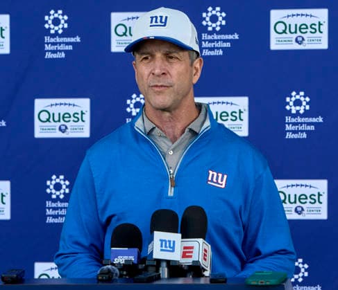 New York Giants head coach John Harbaugh address media during organized team activities at the Quest Diagnostics Training Center in East Rutherford, New Jersey on Friday, May 29, 2026. CSM East Rutherford United States - ZUMAc04_ 20260529_zma_c04_036 Copyright: xDuncanxWilliamsx