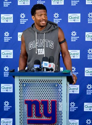 New York Giants quarterback Jameis Winston (19) address media during organized team activities at the Quest Diagnostics Training Center in East Rutherford, New Jersey on Friday, May 29, 2026. CSM East Rutherford United States - ZUMAc04_ 20260529_zma_c04_042 Copyright: xDuncanxWilliamsx