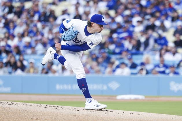 MLB, Baseball Herren, USA - Los Angeles Dodgers vs. Philadelphia Phillies Los Angeles Dodgers pitcher Justin Wrobleski throws a pitch in the first inning of an MLB baseball game between the Los Angeles Dodgers and the Philadelphia Phillies at Uniqlo Field in Dodger Stadium; in Los Angeles, California, USA, 29 May 2026. LOS ANGELES CALIFORNIA UNITED STATES  Copyright: xCHRISxTORRESx