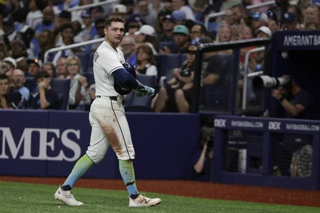 May 29, 2026, St. Petersburg, Florida, USA: Tampa Bay Rays shortstop Ben Williamsony walks back to the dugout after getting hit by a ball in the sixth inning in the game against the Los Angeles Angels on Friday, May 29, 2026 in St. Petersburg. St. Petersburg USA - ZUMAs70_ 20260529_zan_s70_022 Copyright: xLuisxSantanax