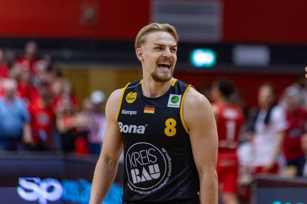 Lucas Mayer (Bozic Estriche Knights Kirchheim, 08) GER, Giessen46ers vs. Bozic Estriche Knights Kirchheim, BARMER 2. Basketball Bundesliga, Playoffs Halbfinale Spiel 4, Saison 2025 2026, 29.05.2026 GER, Giessen46ers vs. Bozic Estriche Knights Kirchheim, BARMER 2. Basketball Bundesliga, Playoffs Halbfinale Spiel 4, Saison 2025 2026, 29.05.2026 Giessen Copyright: xEibner-Pressefoto NinaxSanderx EP_NSR