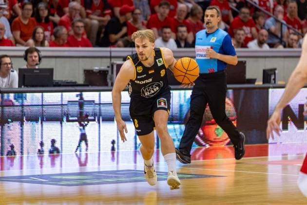 Lucas Mayer (Bozic Estriche Knights Kirchheim, 08) GER, Giessen46ers vs. Bozic Estriche Knights Kirchheim, BARMER 2. Basketball Bundesliga, Playoffs Halbfinale Spiel 4, Saison 2025 2026, 29.05.2026 GER, Giessen46ers vs. Bozic Estriche Knights Kirchheim, BARMER 2. Basketball Bundesliga, Playoffs Halbfinale Spiel 4, Saison 2025 2026, 29.05.2026 Giessen Copyright: xEibner-Pressefoto NinaxSanderx EP_NSR
