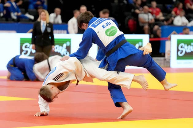 JUDO - EJU Junior European Cup GRAZ,AUSTRIA,30.MAY.26 - JUDO - EJU Junior European Cup. Image shows Martin Mihovilovic (AUT) vs Levente Raffay (HUN).  GEPAxpictures xMichaelxRiedler