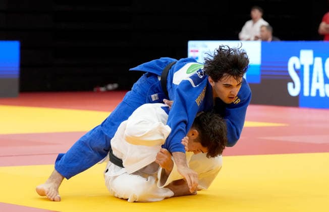 JUDO - EJU Junior European Cup GRAZ,AUSTRIA,30.MAY.26 - JUDO - EJU Junior European Cup. Image shows Felix Einfinger (AUT) vs Hugo Quereda Yurice (ESP).  GEPAxpictures xMichaelxRiedler