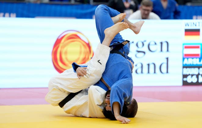 JUDO - EJU Junior European Cup GRAZ,AUSTRIA,30.MAY.26 - JUDO - EJU Junior European Cup. Image shows Hozan Arslan (AUT) vs Felix Winter (GER).  GEPAxpictures xMichaelxRiedler