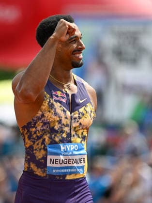 ATHLETICS - Hypomeeting Goetzis 2026 GOETZIS,AUSTRIA,30.MAY.26 - ATHLETICS - World Athletics Combined Events Tour, Hypomeeting, decathlon, 100m. Image shows the rejoicing of Leo Neugebauer (GER).  GEPAxpictures xOliverxLerch