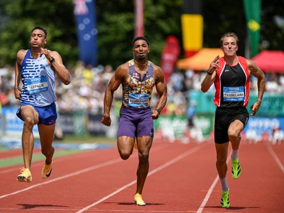 ATHLETICS - Hypomeeting Goetzis 2026 GOETZIS,AUSTRIA,30.MAY.26 - ATHLETICS - World Athletics Combined Events Tour, Hypomeeting, decathlon, 100m. Image shows Pierce Lepage (CAN), Leo Neugebauer (GER) and Jeff Tesselar (NED).  GEPAxpictures xOliverxLerch