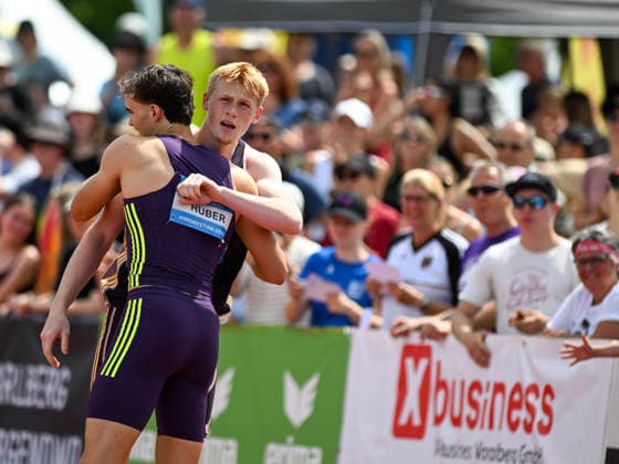 ATHLETICS - Hypomeeting Goetzis 2026 GOETZIS,AUSTRIA,30.MAY.26 - ATHLETICS - World Athletics Combined Events Tour, Hypomeeting, decathlon, 100m. Image shows Andrin Huber (SUI) and Tomas Jaervinen (CZE).  GEPAxpictures xOliverxLerch