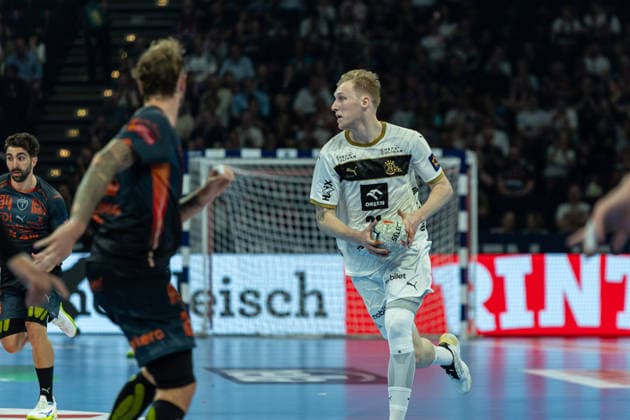 Eric Johansson (THW Kiel)^ia during the handball semi-final of the the Winamax EHF Finals 2026 between Montpellier Handball and THW Kiel at Barclays Arena on May 30, 2026 in Hamburg, Germany. -