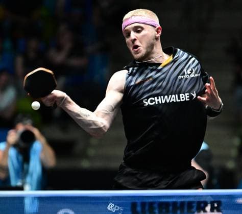 RECORD DATE NOT STATED Roman Ruiz im Halbfinale des TTBL Final Four in Frankfurt. Der französische Nationalspieler Roman Ruiz vom TTC Schwalbe Bergneustadt im Einsatz gegen Borussia Dusseldorf im Halbfinale des TTBL Final Four in Frankfurt am Main in der Süwag Energie Arena am 30. Mai 2026. Frankfurt am Main Hessen Germany