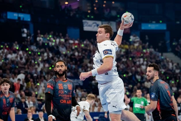Hamburg 30.05.2026, Handball, Herren, EHF European League Men 2025 26, Halbfinale, Montpellier Handball - THW Kiel Lukas Laube (THW Kiel, 20) beim Torwurf