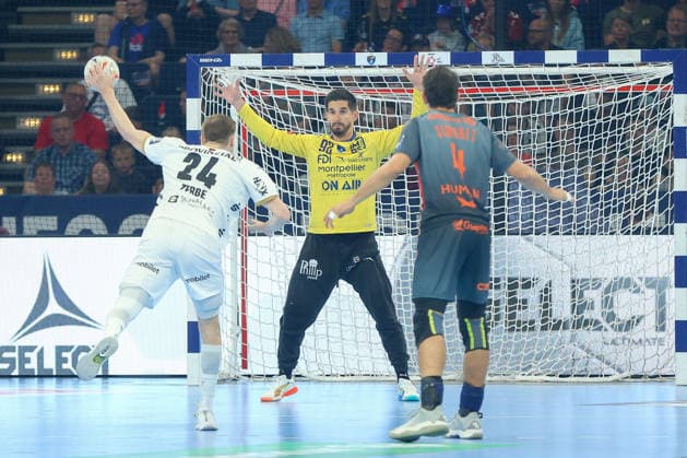 30.05.2026 ,xgox, Handball - EHF European League Halbfinale Montpellier Handball - THW Kiel emspor, v.l. Andreas Wolff (Kiel, 33) Jubelt ueber gehaltenen Ball, abgewehrt, gehalten, Torhueter Hamburg