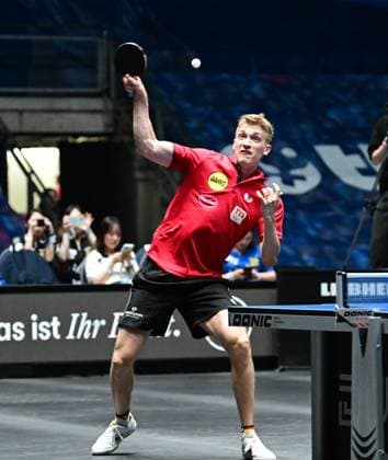 RECORD DATE NOT STATED Anton Kallberg im Halbfinale des TTBL Final Four in Frankfurt. Der Schwede Anton Kallberg von Borussia Düsseldorf im Einsatz gegen den TTC Schwalbe Bergneustadt im Halbfinale des TTBL Final Four in Frankfurt am Main in der Süwag Energie Arena am 30. Mai 2026. Frankfurt am Main Hessen Germany