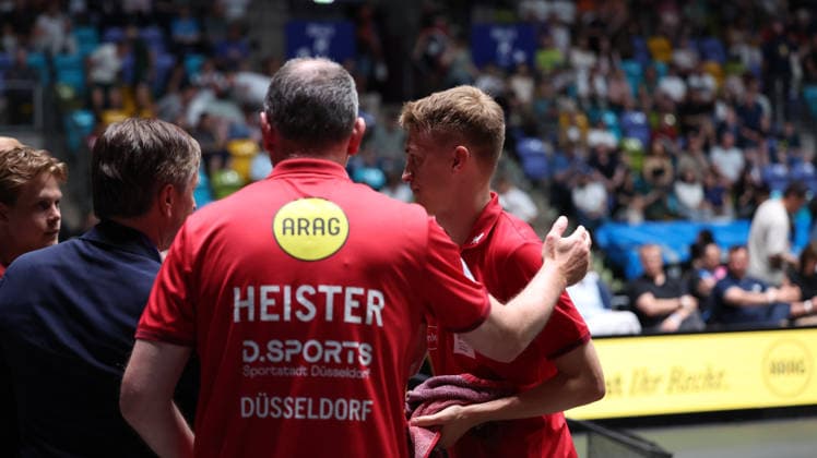 30.05.2026, xrekx, Tischtennis TTBL Final 4, Borussia Düsseldorf - TTC Schwalbe Bergneustadt v.l. Anton Källberg Kaellberg (Borussia Duesseldorf) gewinnt Spiel 1 (DFL DFB REGULATIONS PROHIBIT ANY USE OF PHOTOGRAPHS as IMAGE SEQUENCES and or QUASI-VIDEO) Frankfurt am Main
