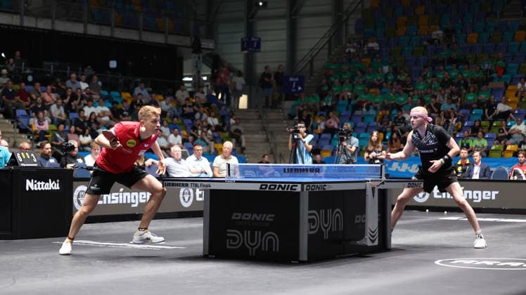 30.05.2026, xrekx, Tischtennis TTBL Final 4, Borussia Düsseldorf - TTC Schwalbe Bergneustadt v.l. Anton Källberg Kaellberg (Borussia Duesseldorf) Romain Ruiz (TTC Schwalbe Bergneustadt) (DFL DFB REGULATIONS PROHIBIT ANY USE OF PHOTOGRAPHS as IMAGE SEQUENCES and or QUASI-VIDEO) Frankfurt am Main