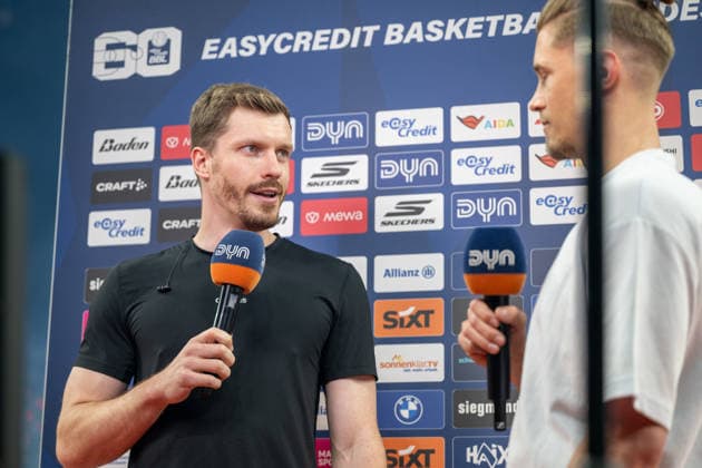 Andreas Obst 13 (FC Bayern Basketball) im Interview mit DYn, FC Bayern Basketball vs. Telekom Baskets Bonn, BBL, Halbfinale 1, 30.05.2026 Muenchen Bayern Deutschland