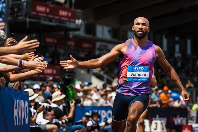 51. Hypomeeting, Goetzis (AT), 30.05.2026 GOETZIS, SWITZERLAND - MAY 30: Damian WARNER of Canada reacts after the 100 m of the mens decathlon at the 51. Hypomeeting, Goetzis (AT) on May 30, 2026 in Goetzis, Switzerland. Copyright: xBEAUTIFULxSPORTS UlfxSchillerx