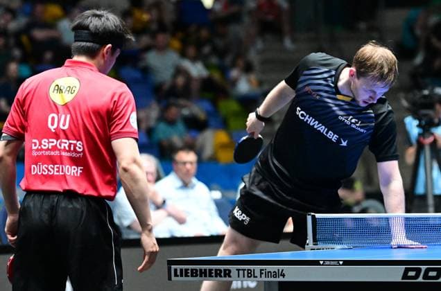RECORD DATE NOT STATED Benedikt Duda im Halbfinale des TTBL Final Four in Frankfurt. Der deutsche Nationalspieler Benedikt Duda vom TTC Schwalbe Bergneustadt im Einsatz gegen Borussia Dusseldorf im Halbfinale des TTBL Final Four in Frankfurt am Main in der Süwag Energie Arena am 30. Mai 2026. Frankfurt am Main Hessen Germany